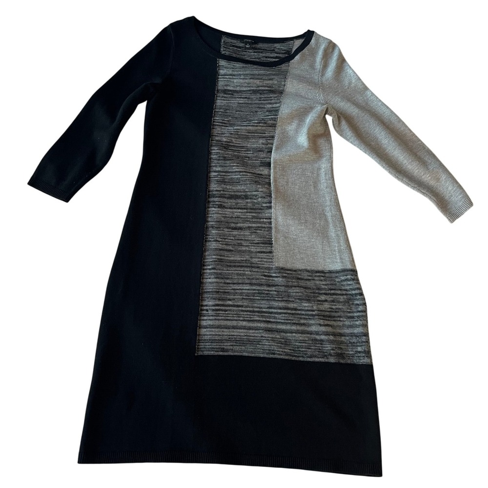 Ann Taylor Color Block Knit Midi Sweater Dress Black Grey Size S